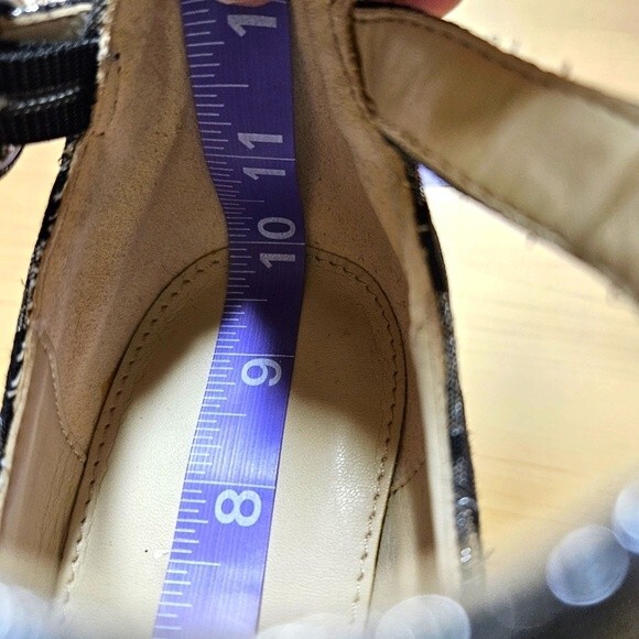 Marc Fisher Ion Silver & Black Metallic Brocade Ankle Strap Block Heel Pumps - Picture 10 of 11